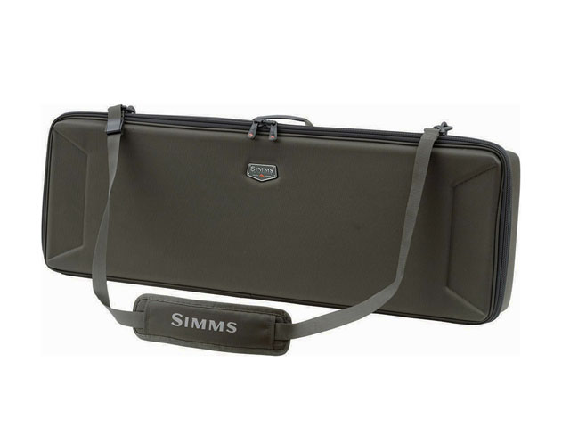 SIMMS Molded EVA fishing rod travel bag case vault design shoulder strap soft handle inner mesh pocket padded