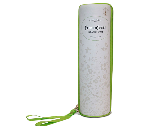 Drink bottle carrier bag white EVA with printed PU fabric label green zipper closure